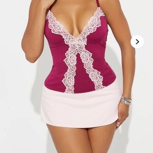Fashion Nova Burgundy and Pink Lace Camisole